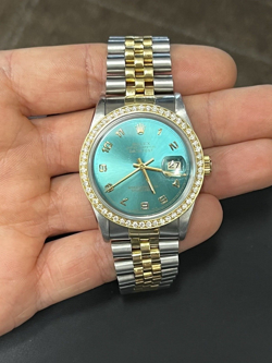 1990 ROLEX DATEJUST 16233 36MM 18K GOLD AND STEEL JUBILEE BRACELET DIAMOND BEZEL