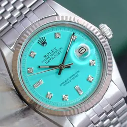 ROLEX MENS DATEJUST GOLD & STEEL AQUA BLUE DIAL FLUTED 36MM JUBILEE WATCH 1601