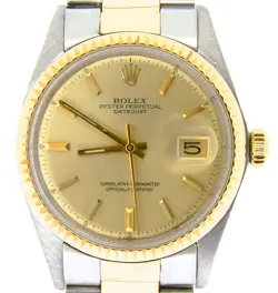 ROLEX DATEJUST MENS 2TONE GOLD STAINLESS STEEL FLUTED BEZEL CHAMPAGNE DIAL 1601
