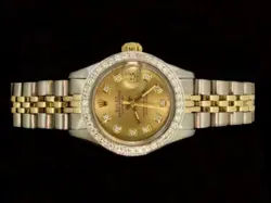 Rolex Lady Datej Oyster Stainless Gold Diamond Dial Bezel Watch