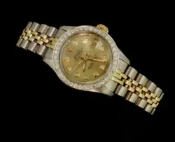 Rolex Lady Datej Oyster Stainless Gold Diamond Dial Bezel Watch