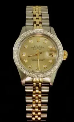 Rolex Lady Datej Oyster Stainless Gold Diamond Dial Bezel Watch