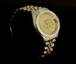 Rolex Lady Datej Oyster Stainless Gold Diamond Dial Bezel Watch