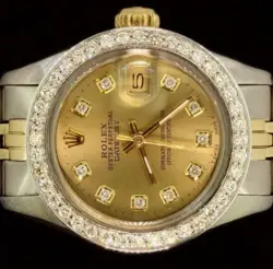 Rolex Lady Datej Oyster Stainless Gold Diamond Dial Bezel Watch