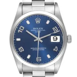 ROLEX DATE BLUE DIAL OYSTER BRACELET STEEL MENS WATCH 15200