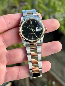 2005 ROLEX DATEJUST 16233 BLACK DIAL OYSTER BRACELET W/ BOX & PAPERS   RECEIPT