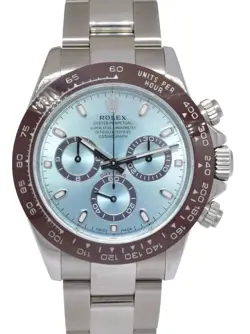 ROLEX DAYTONA STEEL BLUE DIAL BROWN CERAMIC BEZEL CUSTOM MENS 40MM WATCH 116520