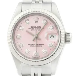 ROLEX LADIES DATEJUST 69174 18K WHITE GOLD & STEEL PINK DIAMOND DIAL WATCH