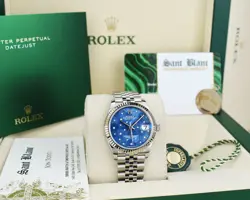 ROLEX 31mm 18kt White Gold & SS Datejust Blue Floral Diamond 278274 SANT BLANC