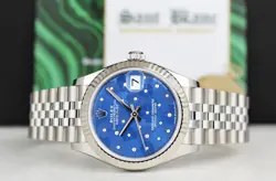 ROLEX 31mm 18kt White Gold & SS Datejust Blue Floral Diamond 278274 SANT BLANC