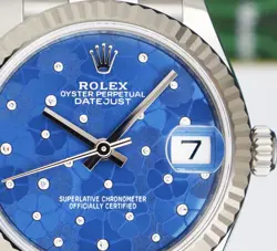 ROLEX 31mm 18kt White Gold & SS Datejust Blue Floral Diamond 278274 SANT BLANC