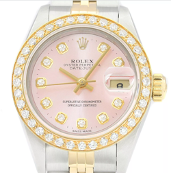 ROLEX LADIES DATEJUST 69173 18K GOLD & STEEL PINK DIAMOND DIAL TWO TONE WATCH