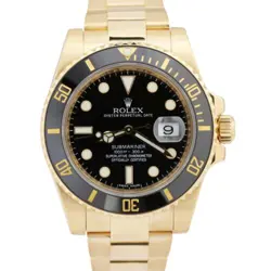 MINT ROLEX SUBMARINER DATE CERAMIC 18K YELLOW GOLD BLACK 40MM WATCH 116618 BOX