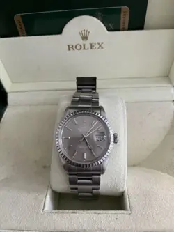 ROLEX DATEJUST 36MM STEEL 18K WHITE GOLD SILVER DIAL AUTOMATIC MENS WATCH 16014