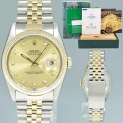 MINT PAPERS ROLEX DATEJUST 16233 TWO TONE YELLOW GOLD JUBILEE BAND BLUE FLUTED
