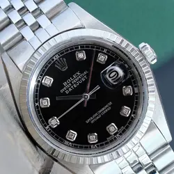 ROLEX DATEJUST STAINLESS STEEL MENS WATCH BLACK DIAMOND DIAL JUBILEE BAND 36MM