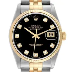ROLEX DATEJUST DIAMOND DIAL STEEL YELLOW GOLD BLACK DIAL MENS WATCH 16233