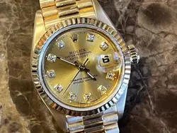 ROLEX LADY PRESIDENT DATEJUST 18K YELLOW GOLD FACTORY DIAMOND DIAL BOX PAPERS