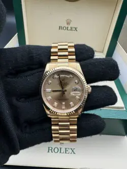ROLEX PRESIDENT DAY-DATE FACTORY DIAMOND DIAL YELLOW GOLD 36MM WATCH 118238