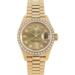 ROLEX DATEJUST BEZEL DIAMOND 10P DIAMOND 69138G CHAMPAGNE GOLD T NUMBER SECO...