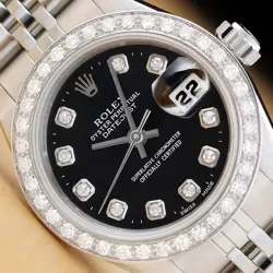 ROLEX LADIES DATEJUST 69174 BLACK DIAL 18K GOLD SS DIAMOND WATCH W/ ROLEX BAND