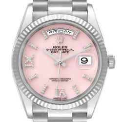 Rolex President Day-Date White Gold Pink Opal Diamond Dial Watch 128239 Box Card