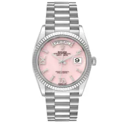 Rolex President Day-Date White Gold Pink Opal Diamond Dial Watch 128239 Box Card