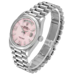 Rolex President Day-Date White Gold Pink Opal Diamond Dial Watch 128239 Box Card