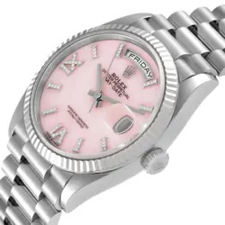 Rolex President Day-Date White Gold Pink Opal Diamond Dial Watch 128239 Box Card