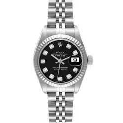 ROLEX DATEJUST STEEL WHITE GOLD BLACK DIAMOND DIAL LADIES WATCH 79174 BOX PAPERS