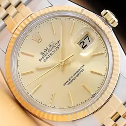ROLEX MENS DATEJUST 16013 18K GOLD STAINLESS STEEL CHAMPAGNE DIAL TWO TONE WATCH