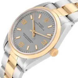 ROLEX OYSTER PERPETUAL STEEL YELLOW GOLD SLATE DIAL MENS WATCH 14203