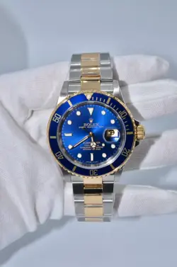 ROLEX SUBMARINER DATE AUTOMATIC 40MM STEEL GOLD BLUE DIAL OYSTER WATCH