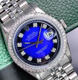 ROLEX MENS DATEJUST GOLD STEEL BLUE DIAL DIAMOND BEZEL 36MM WATCH 1601 1.80CTW