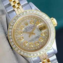 ROLEX LADIES DATEJUST TWO-TONE WHITE DIAMOND DIAL DIAMOND BEZEL 26MM REF# 69173