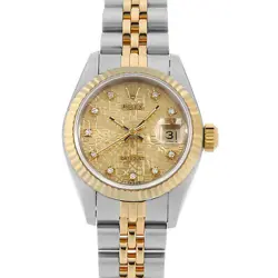 ROLEX DATEJUST 10P DIAMOND 69173G CHAMPAGNE GOLD CARVING COMPUTER E NUMBER S...