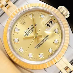 ROLEX LADIES DATEJUST 79173 18K GOLD STEEL CHAMPAGNE FACTORY DIAMOND DIAL WATCH