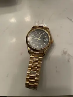 ROLEX MENS DATEJUST 16233 BLACK DIAMOND DIAL 18K YELLOW GOLD & STEEL WATCH