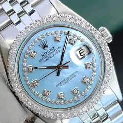 ROLEX DATEJUST GOLD STAINLESS STEEL BLUE DIAL DIAMOND BEZEL 36MM MENS WATCH 1601