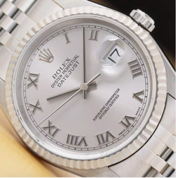 ROLEX DATEJUST 16234 SILVER ROMAN 18K WHITE GOLD