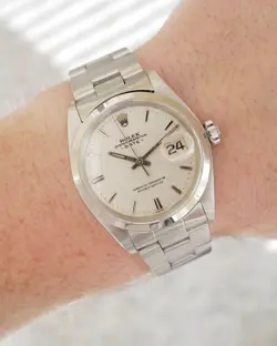 Rolex Date 34mm 1500 Silver Cream Oyster Bracelet Domed Bezel 1979 Clean Nice