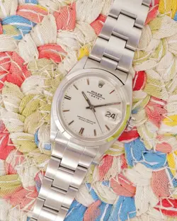 Rolex Date 34mm 1500 Silver Cream Oyster Bracelet Domed Bezel 1979 Clean Nice
