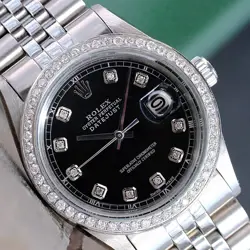 ROLEX MENS DATEJUST WATCH BLACK DIAMOND DIAL & DIAMOND BEZEL JUBILEE BAND 36MM