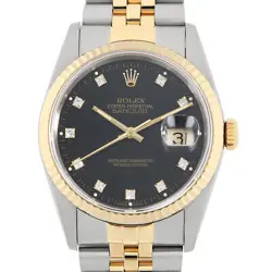 ROLEX DATEJUST 10P DIAMOND 16233G BLACK L NUMBER SECOND HAND MENS