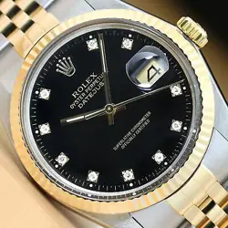 ROLEX MENS DATEJUST FACTORY DIAMOND DIAL 18K YELLOW GOLD & STEEL WATCH 16013