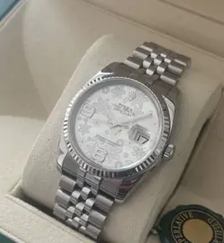 Rolex Women's Datejust 36 White Gold & Steel 116244 Silver Floral With box paper