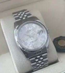 Rolex Women's Datejust 36 White Gold & Steel 116244 Silver Floral With box paper