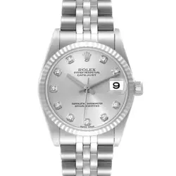 ROLEX DATEJUST MIDSIZE STEEL WHITE GOLD SILVER DIAMOND DIAL WATCH 78274