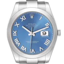 ROLEX DATEJUST II 41MM BLUE ROMAN DIAL STEEL MENS WATCH 116300