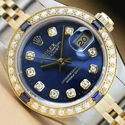 ROLEX LADIES DATEJUST 18K YELLOW GOLD DIAMOND SAPPHIRE & STEEL WATCH 69173